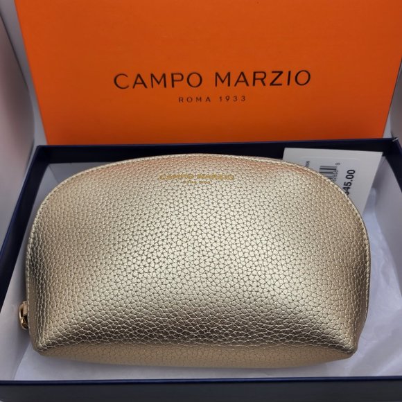 Campo Marzio Handbags - Campo Marizo Pebbled Leather Luxury Makeup Bag or Leather Carrying Case - Gold